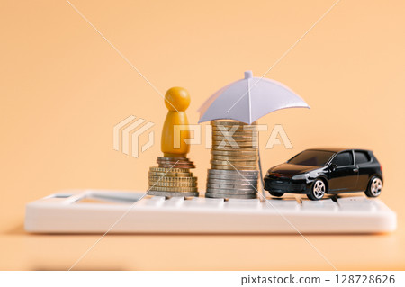 Concept business vehicle finance protection office plan investment buy sell coin car ensuring idea financial security. automobile agent tax protect purchase insurance and secure favorable loan deal 128728626