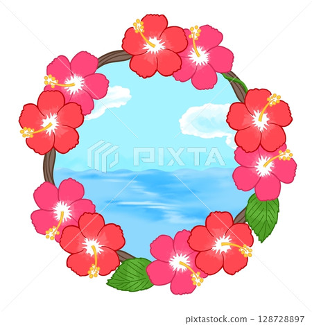 Summer sky frame with hibiscus 128728897
