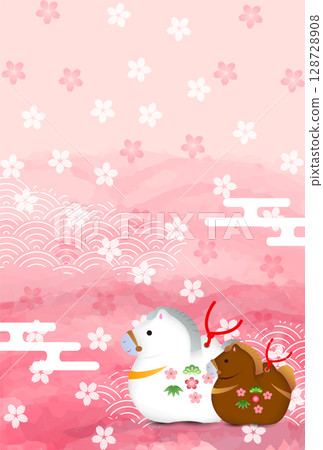 馬新年賀卡櫻花背景 馬新年賀卡櫻花背景 128728908