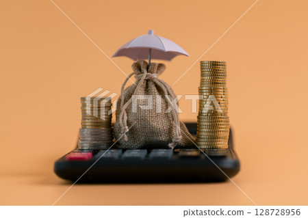 Insurance background money coin concept business protection finance sale financial investment buy automobile purchase loan deal agent rent rental premium assurance save banking tax return calculation 128728956