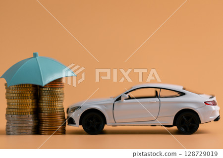 Concept business vehicle finance protection office plan investment buy sell coin car ensuring idea financial security. automobile agent tax protect purchase insurance and secure favorable loan deal 128729019