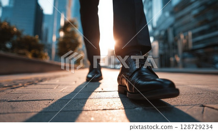 The feet of a businessman walking in the city 128729234