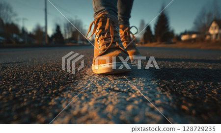 The feet of a walking person 128729235