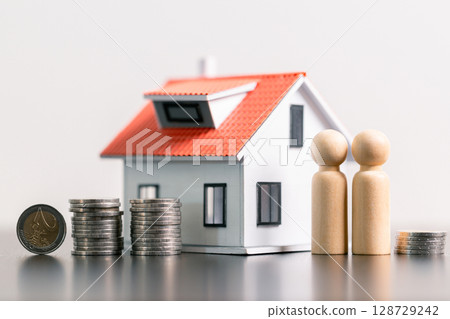 Business home concept involves strategic financial management money coin save bank real estate economic loan investment development growth encourage accountancy buy income stack investment economy 128729242