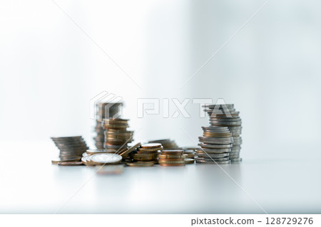Business save money coin growth concept involves strategic financial management investment loan bank real estate economic development encourage buy income stack investment economy return accountancy 128729276