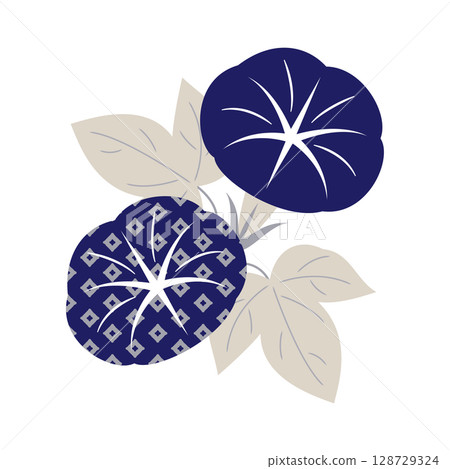 Morning glory illustration (two flowers, dark blue, with Japanese pattern) Morning glory illustration (two flowers, dark blue, with Japanese pattern) 128729324
