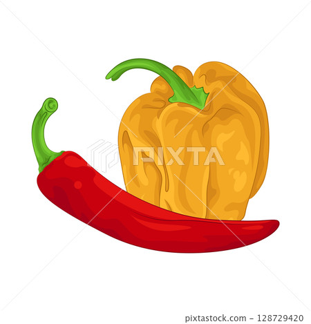 Illustration of Red Chili Pepper and Habanero Pepper 128729420