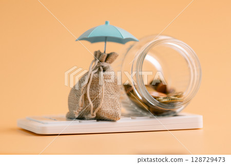 Insurance background money coin concept business protection finance sale financial investment buy automobile purchase loan deal agent rent rental premium assurance save banking tax return calculation 128729473