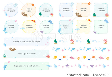 海框和線條集插畫夏季 128729602