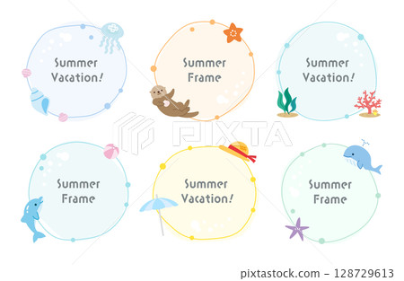 海洋框架集，圓圈，插圖，夏季 128729613