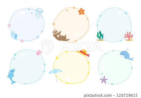 Ocean frame set, circle, illustration, summer 128729615