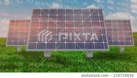 Image of financial data over solar panels 128729836