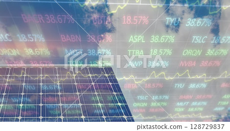 Image of financial data over solar panels 128729837