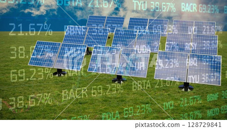 Image of financial data processing over solar panels 128729841