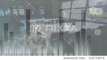 Image of financial data processing over business people 128729878