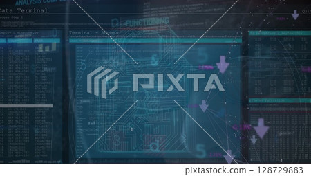 Image of security padlock over data processing on dark background 128729883