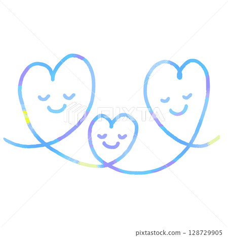 三顆藍色的心閉著眼睛互相擁抱，微笑著 128729905