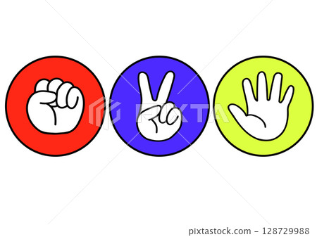 Illustrations of hands in various shapes Rock Paper Scissors Vector 128729988