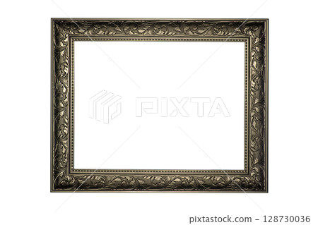 The Brown antique and vintage picture frame on the white background. 128730036