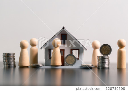 Business home concept involves strategic financial management money coin save bank real estate economic loan investment development growth encourage accountancy buy income stack investment economy 128730308