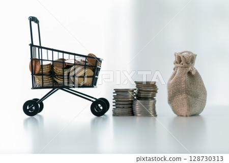 Business save money coin growth concept involves strategic financial management investment loan bank real estate economic development encourage buy income stack investment economy return accountancy 128730313