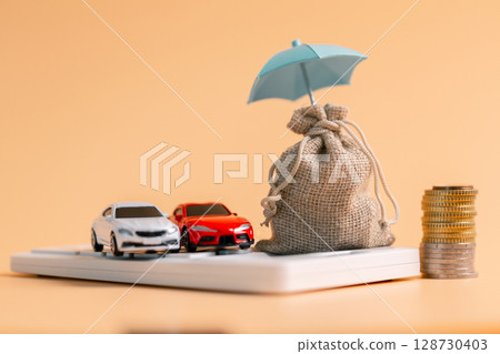 Concept business vehicle finance protection office plan investment buy sell coin car ensuring idea financial security. automobile agent tax protect purchase insurance and secure favorable loan deal 128730403