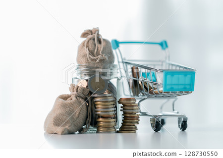 Business save money coin growth concept involves strategic financial management investment loan bank real estate economic development encourage buy income stack investment economy return accountancy 128730550