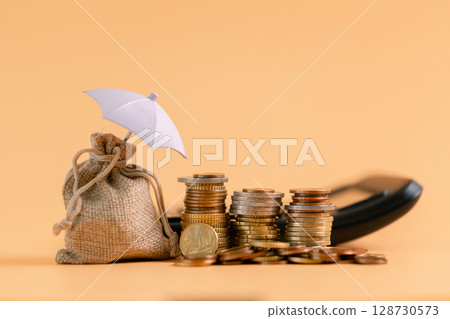 Insurance background money coin concept business protection finance sale financial investment buy automobile purchase loan deal agent rent rental premium assurance save banking tax return calculation 128730573