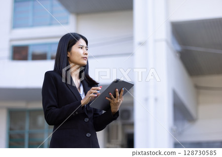 Future remote work combines technology smart phone digital business woman enable e-learning productivity while travel blend comfort modern devices serenity computer equipment connection online world Future remote work combines technology smart phone digital business woman enable e-learning productivity while travel blend comfort modern devices serenity computer equipment connection online world 128730585