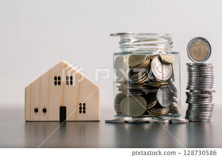 Business home concept involves strategic financial management money coin save bank real estate economic loan investment development growth encourage accountancy buy income stack investment economy Business home concept involves strategic financial management money coin save bank real estate economic loan investment development growth encourage accountancy buy income stack investment economy 128730586