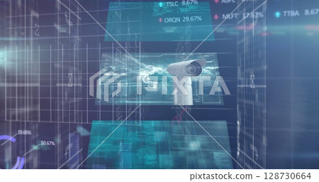 Image of security padlock and data processing over computer circuit board 128730664