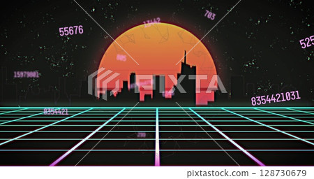 Image of financial data processing over cityscape 128730679