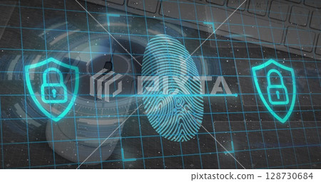 Image of finger print over computer Image of finger print over computer 128730684
