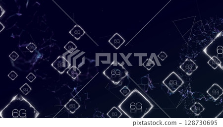 Image of text with globe and network of connections 128730695