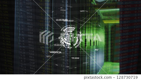 Image of globe rotating over servers Image of globe rotating over servers 128730719