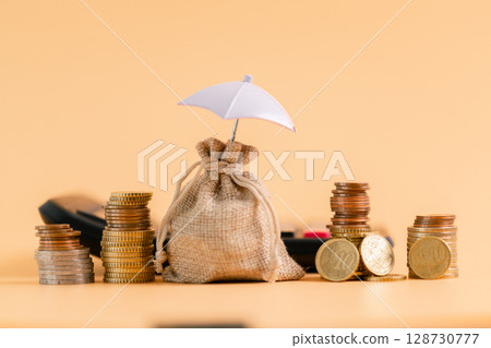 Insurance background money coin concept business protection finance sale financial investment buy automobile purchase loan deal agent rent rental premium assurance save banking tax return calculation 128730777