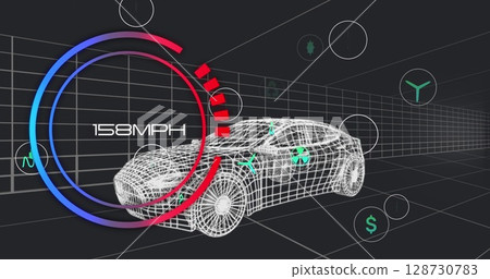 Image of speedometer over 3d car model 128730783