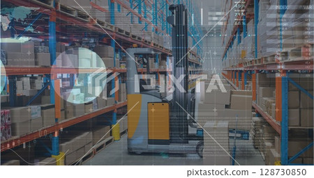 Image of financial graphs over warehouse 128730850