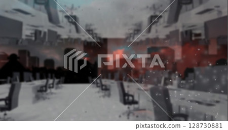 Image of dots floating over office Image of dots floating over office 128730881