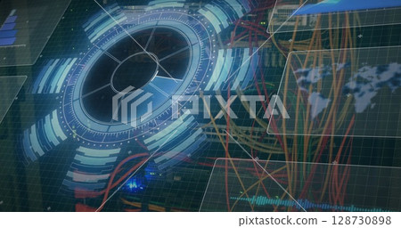 Image of data processing on digital screen over server Image of data processing on digital screen over server 128730898