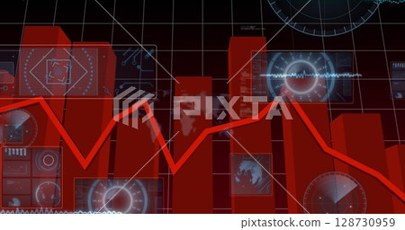 Image of statistics and data processing on grey background 128730959