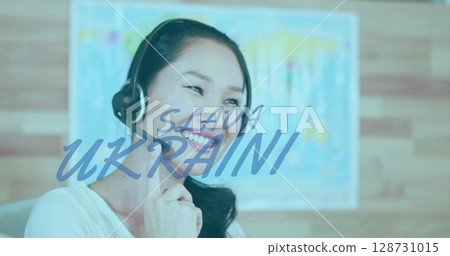 Image of text over asian businesswoman using phone headset Image of text over asian businesswoman using phone headset 128731015