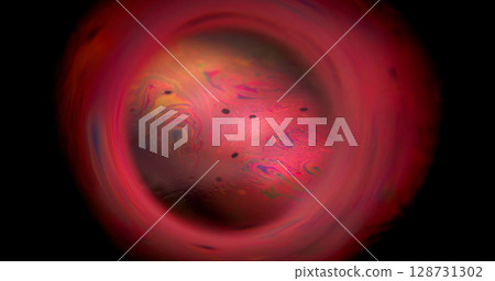 Soap blur bubble. Colorful paint planet. Round lens mix dye flow on frame black background. Night abstract pink red glow halo sphere. Soap blur bubble. Colorful paint planet. Round lens mix dye flow on frame black background. Night abstract pink red glow halo sphere. 128731302