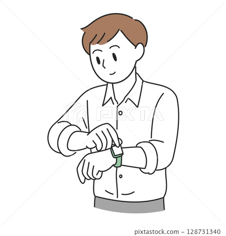 一名男子操作智慧手錶的插圖 128731340