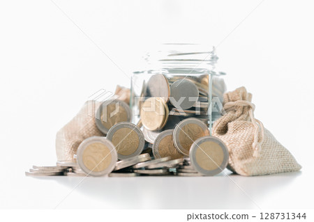 Business save money coin growth concept involves strategic financial management investment loan bank real estate economic development encourage buy income stack investment economy return accountancy 128731344