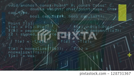 Image of financial data processing over microprocessor connections against blue background Image of financial data processing over microprocessor connections against blue background 128731367