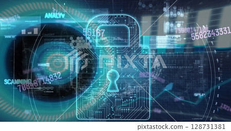 Image of globe with network of connections and data processing over glowing computer servers 128731381