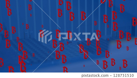 Image of multiple moving letters on blue background 128731510