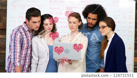 Image of icons over business people using laptop 128731551