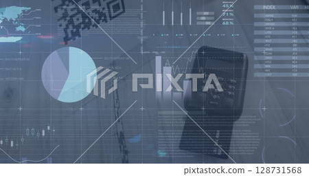 Image of financial data processing and statistics over payment terminal 128731568
